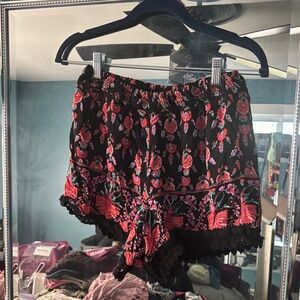 Angie Black and Red Floral High Waist Shorts